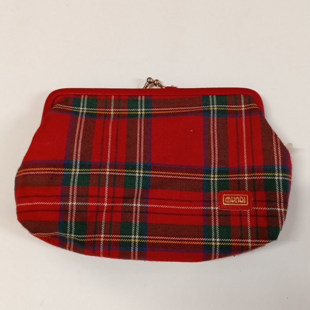Mundi Vintage Red Plaid Clasp Pouch